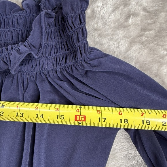 Michael Kors Romantic Boho Off Shoulder Smock Waist Ruffle Navy Peplum Blouse Lg - Picture 4 of 5